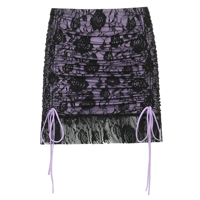 Double Stitching Lace Wrap Hip A Line Skirt Female Bottoming Skirt Purple - Shop at LoveMi