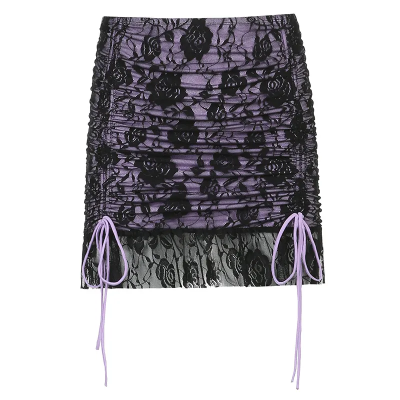 Double Stitching Lace Wrap Hip A-Line Skirt Female Bottoming Skirt - Purple