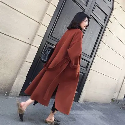 Korean Version Popular Double-Sided Thickened Tweed Coat - Red