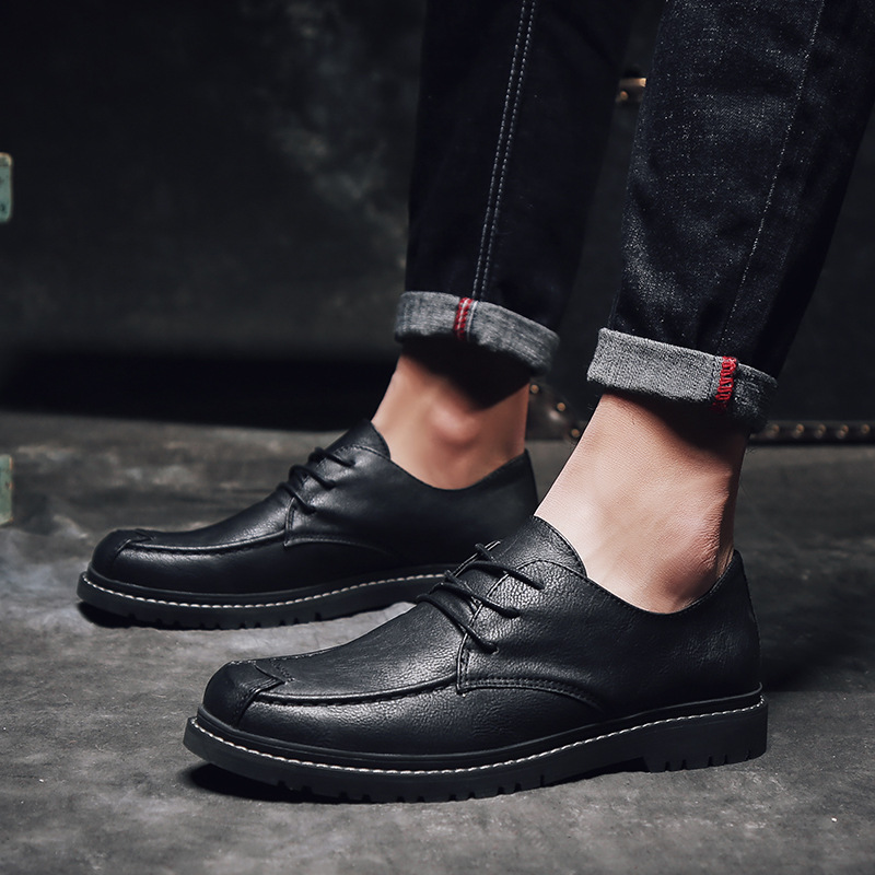 New Korean Style Men's Casual Social Black Small Leather Shoes