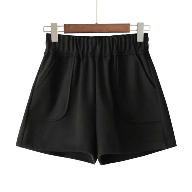 Women's High Waist Wide Leg Woolen Shorts Black - Shop at LoveMi