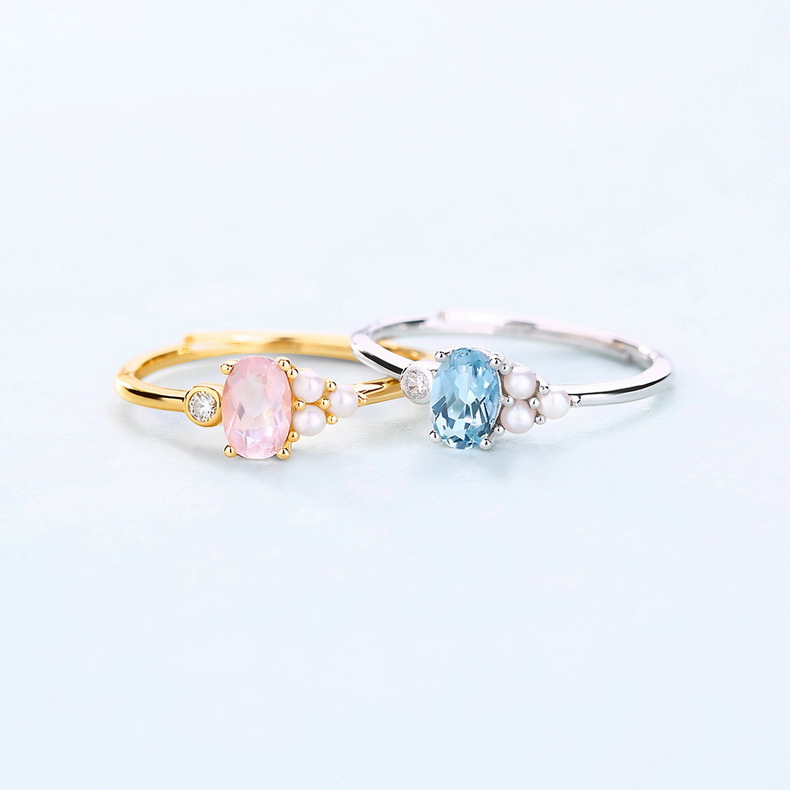 S925 Jewelry With Natural Egg Shaped Topaz Freshwater Pearl Ring