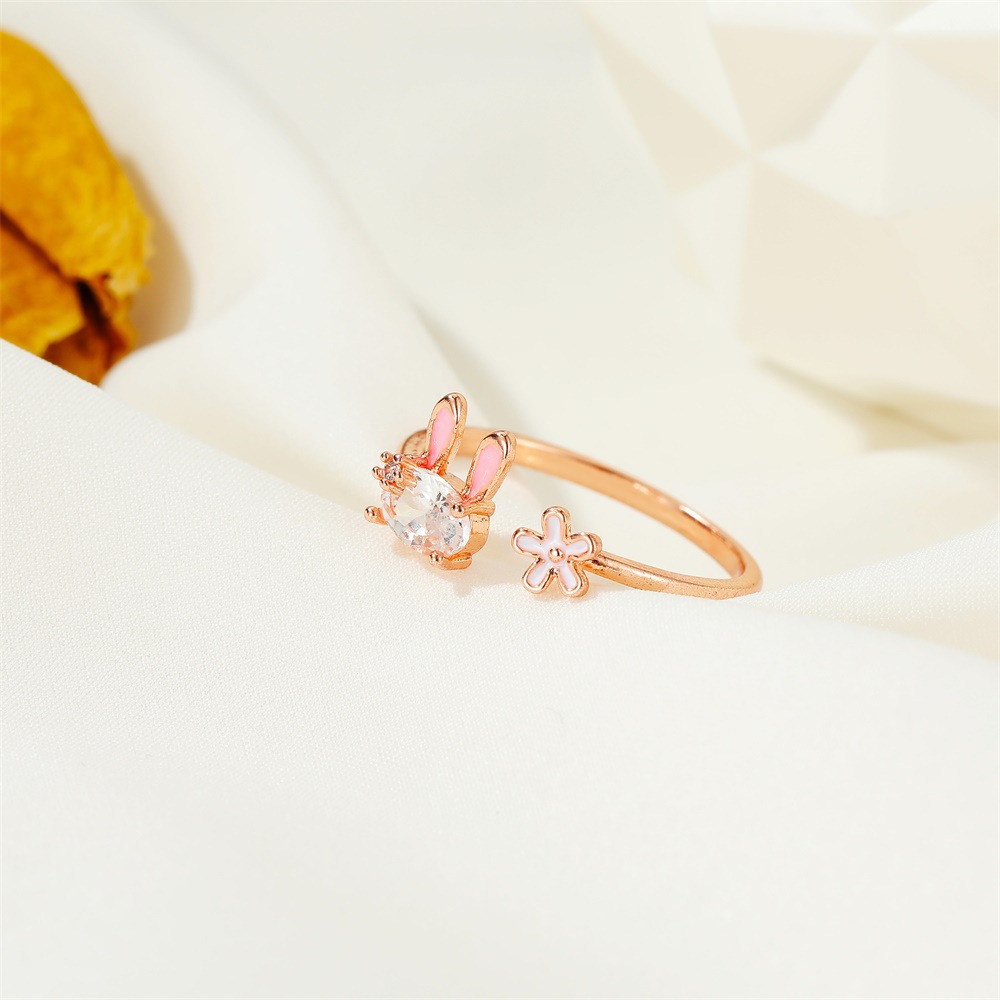 Beautiful Girl Heart Flower Index Finger Ring Cute Bunny Ring