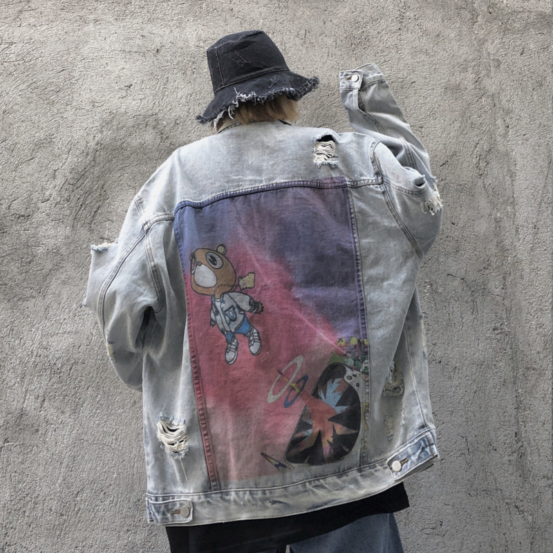 Cartoon Anime Loose Hip-Hop Ripped Denim Jacket