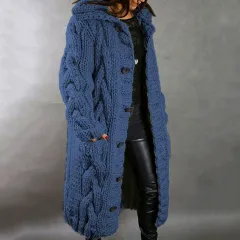 European and American Women's Cardigan Large Size Sweater Coat - Blue - View 1