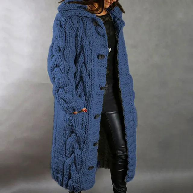 European and American Women's Cardigan Large Size Sweater Coat Blue - Shop at LoveMi