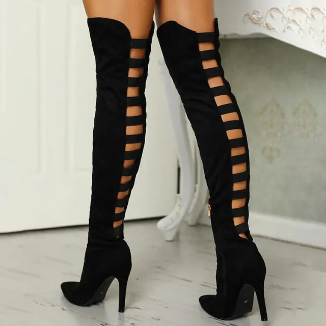 European and American Fashion Pointed Back Hollow High Heel Black - Shop at LoveMi