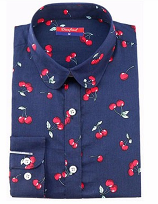 Printed Cotton Blouse With Long Sleeves And Lapel Trim