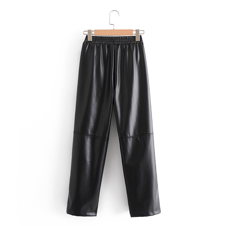 Casual Fashion All-match Solid Color Imitation Leather Pants
