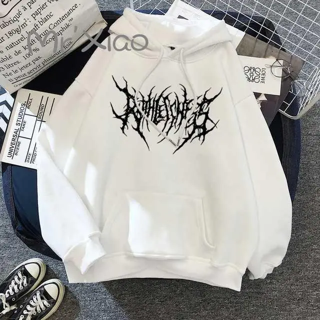 Street Hip hop Retro Flame Print Loose Hooded Plus Velvet Sweatshirt White - Shop at LoveMi