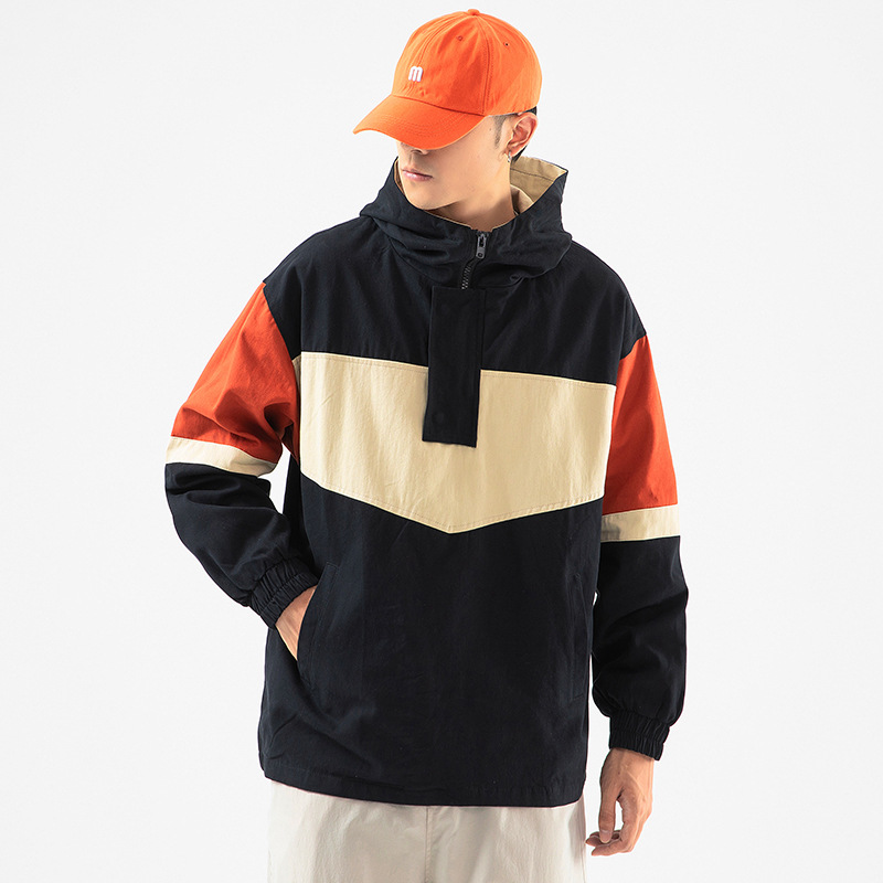 Workwear Jacket Men's Trendy Brand Color Block Half Zipper Pullover Sweater