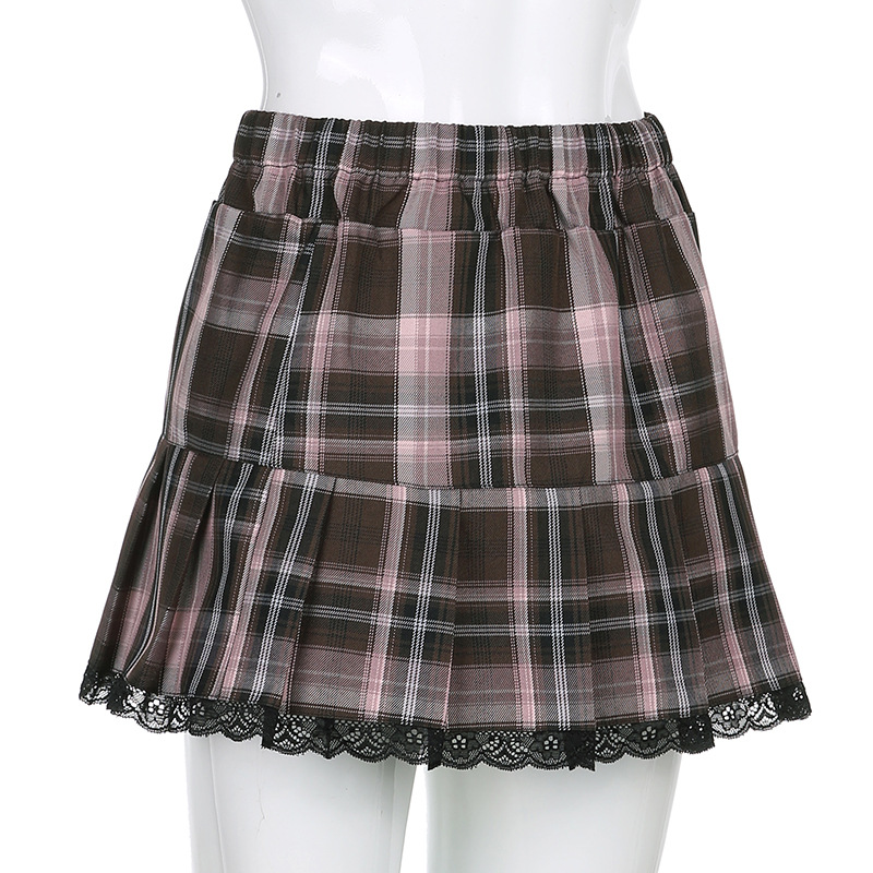 British Style Sub-Lace Hot Girl Pleated Skirt
