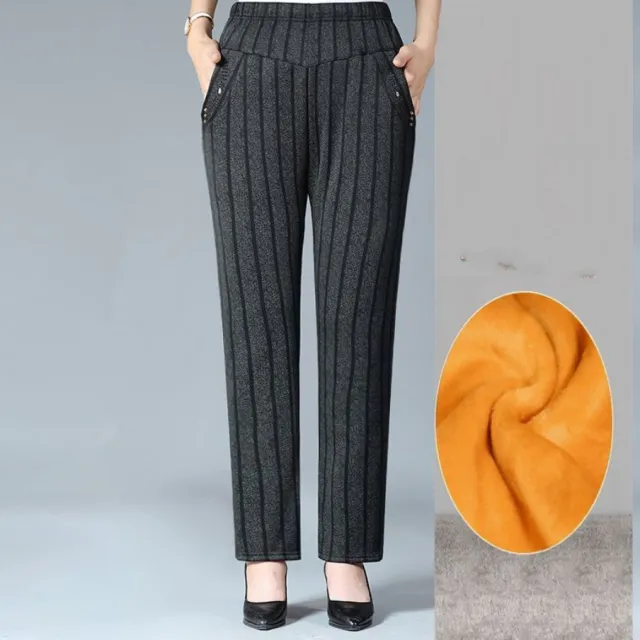 High Waist Straight Trousers Spring And Autumn Mother's Pants Stripe Fur - Shop at LoveMi