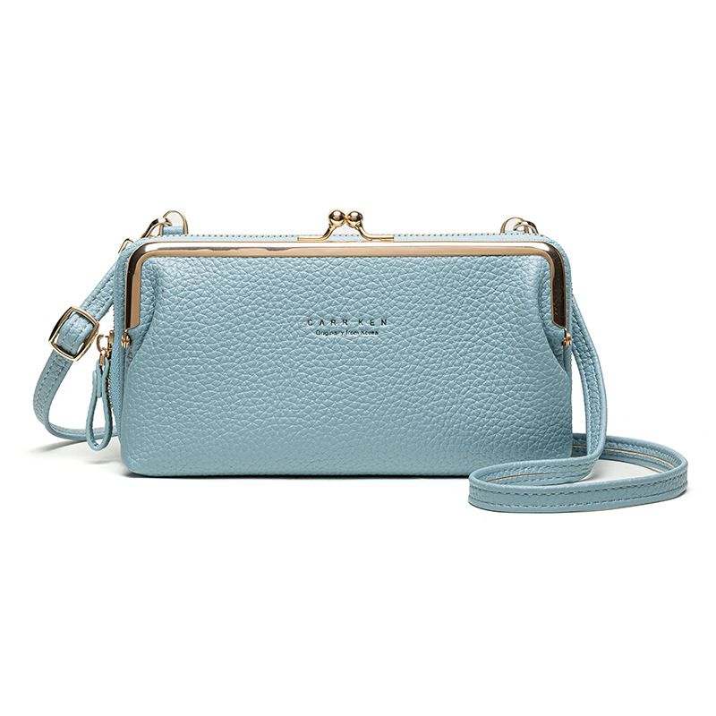 Korean Style Horizontal Lychee Pattern Diagonal Bag Blue - Shop at LoveMi