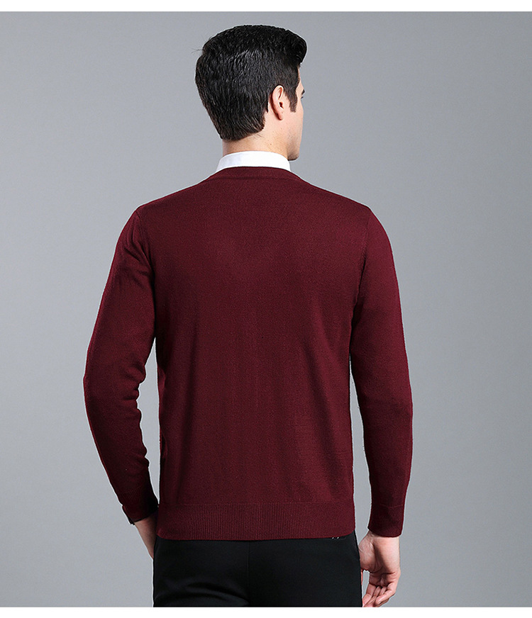 Men's V-Neck Long-Sleeved Sweater Cardigan Wool Knit Sweater