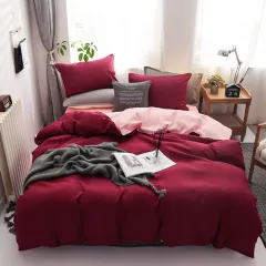 Four-piece Set Of Pure Colour Double Mat Size - Wine Red - View 1