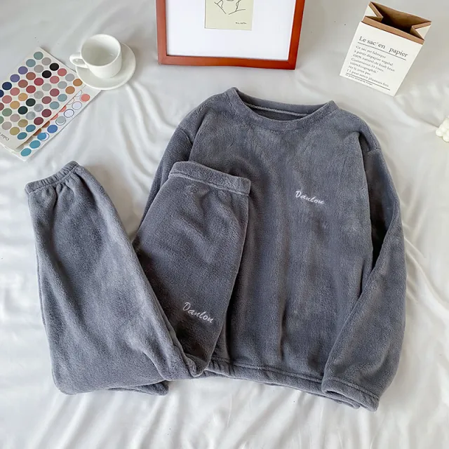 Home Pajamas Fairy Warm Coral Velvet Fashion Two Piece Set Grey 4 Sets - Shop at LoveMi