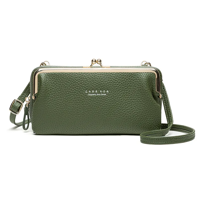 Korean Style Horizontal Lychee Pattern Diagonal Bag - Green