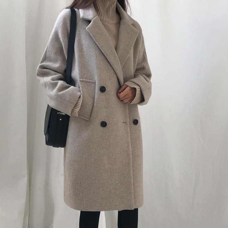 Temperament Slim Mid length Winter New Product Woolen Coat Beige - Shop at LoveMi
