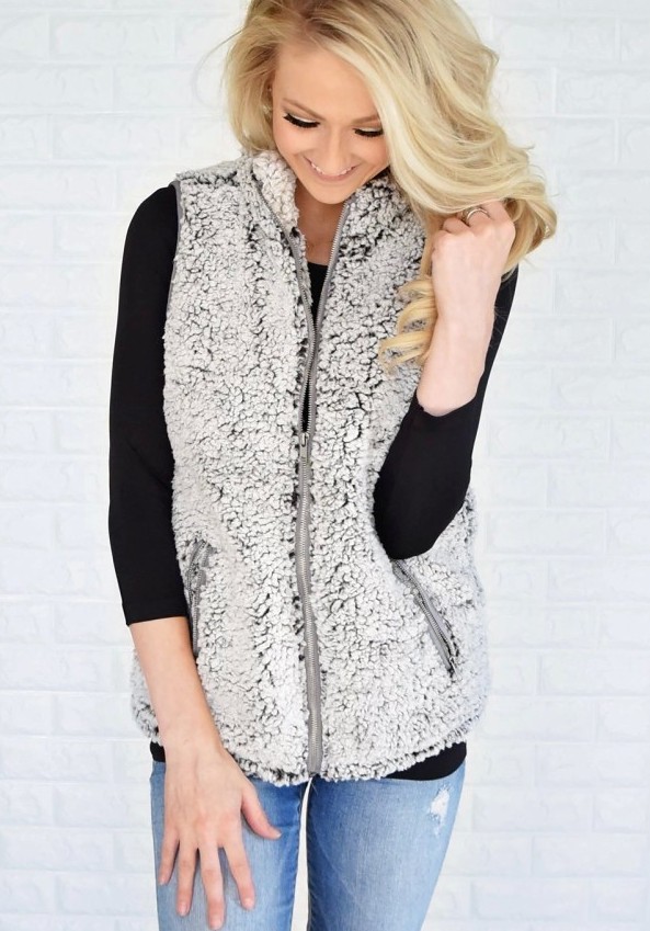 New Women's Plush Vest Jacket, Stand Up Collar Sleeveless Women's Vest Top Black - Shop at LoveMi