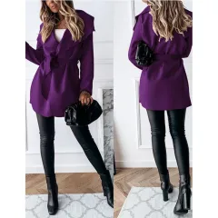 Lapel solid color long trench coat - Purple - View 1