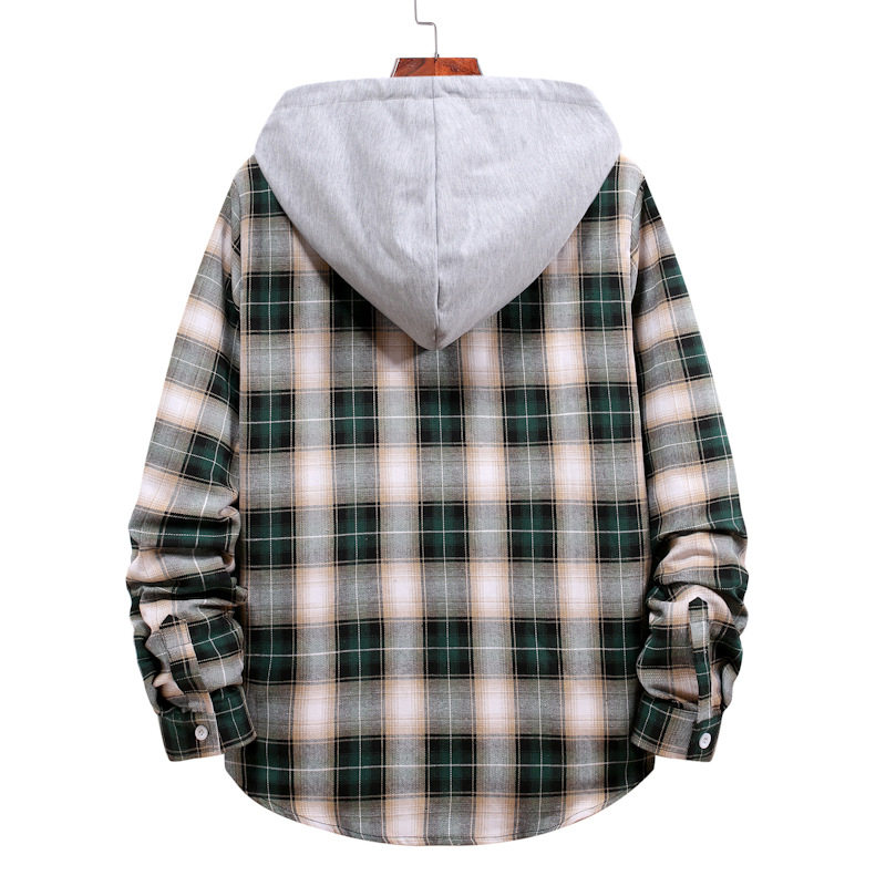 Men's Fashion Couple Hooded Plaid Shirt Coat