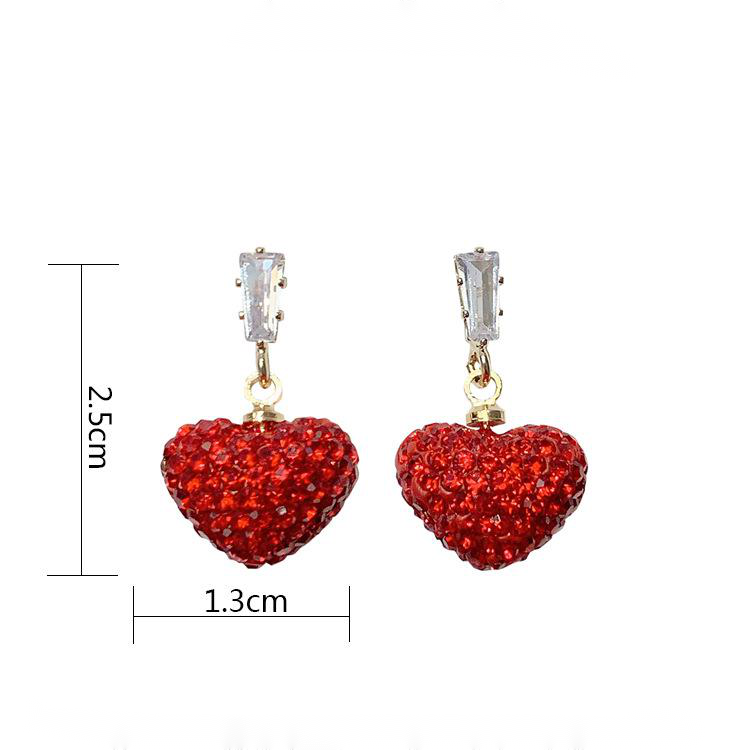 S925 Silver Needle New Year Red Peach Heart Earrings