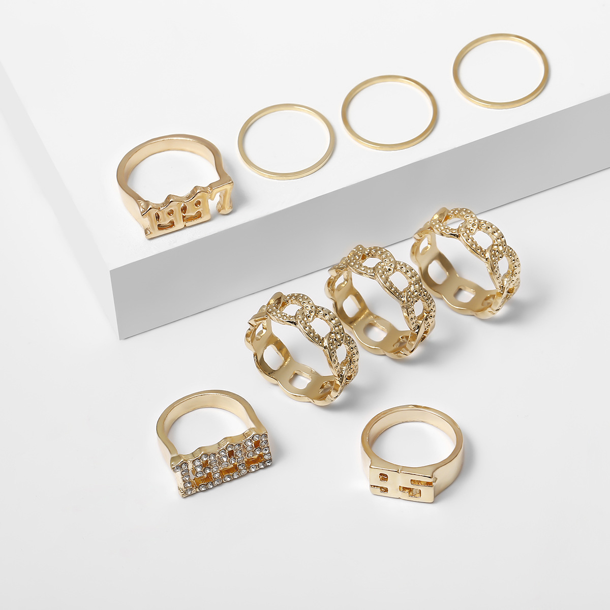 European and American Digital Hollow Ring Set