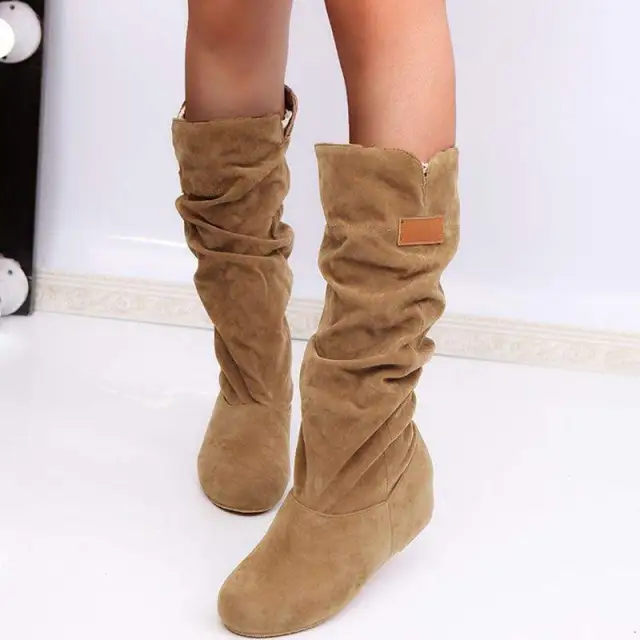 New Large Size Long Tube Plus Velvet Lace Trim Lining Knight Boots Khaki - Shop at LoveMi