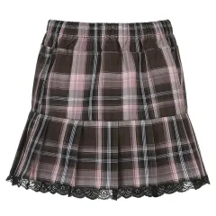 British Style Sub-Lace Pleated Skirt - Pink - View 1