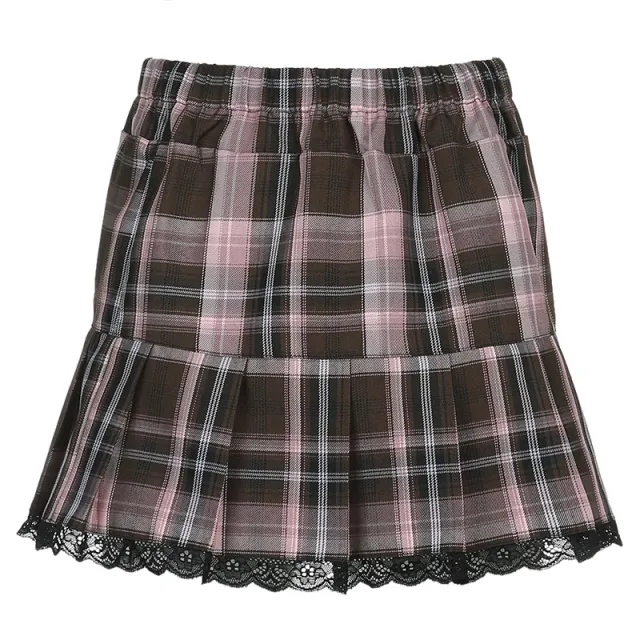 British Style Sub Lace Pleated Skirt Pink - Shop at LoveMi