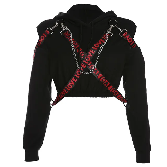 Trendy Webbing Casual Hoded Sweater Thin Section Black - Shop at LoveMi