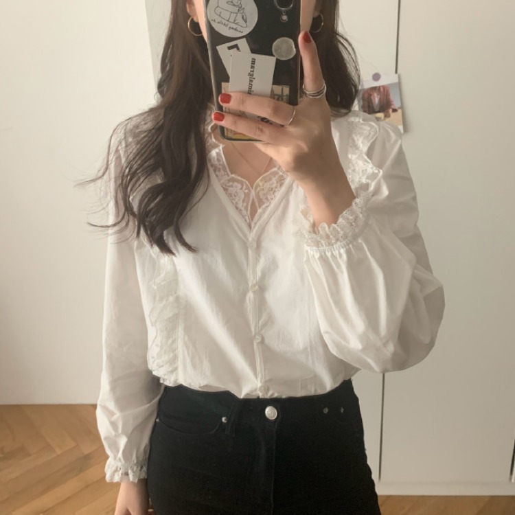 Women's Temperament long sleeve with lace shirt