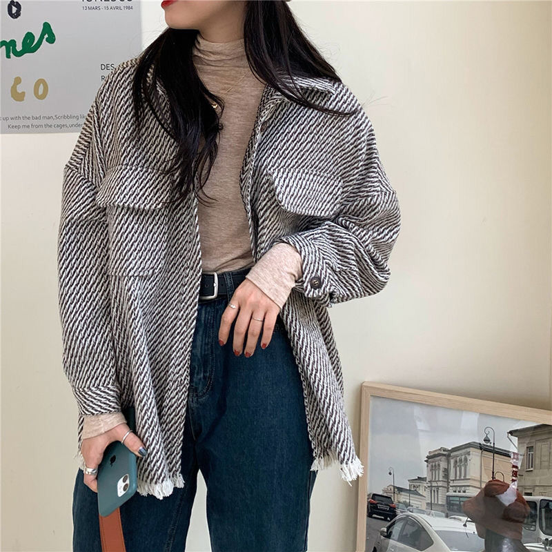 New Style Hong Kong Style Retro Long Sleeve Shirt Coat