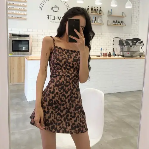 A-Line Skirt Temperament Leopard Print Fashion Strap