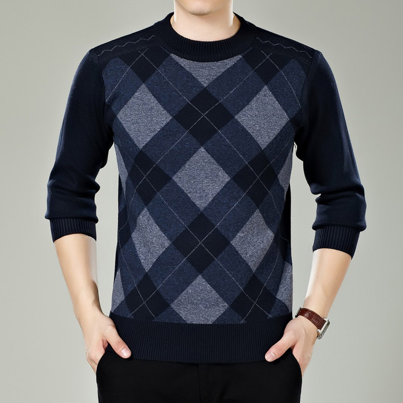 Round Neck Sweater Knit Sweater Thick Middle Aged Male Woolen Sweater