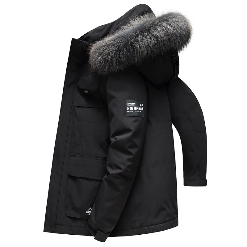 Medium Length Thickened Hooded Big Hair Collar To Overcome Winter Men's Coat