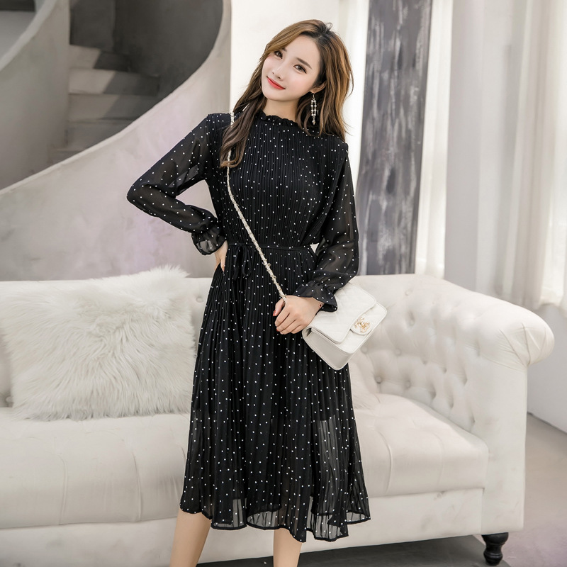Small Floral Stand Collar Loose And Thin Mid-length Chiffon Dress