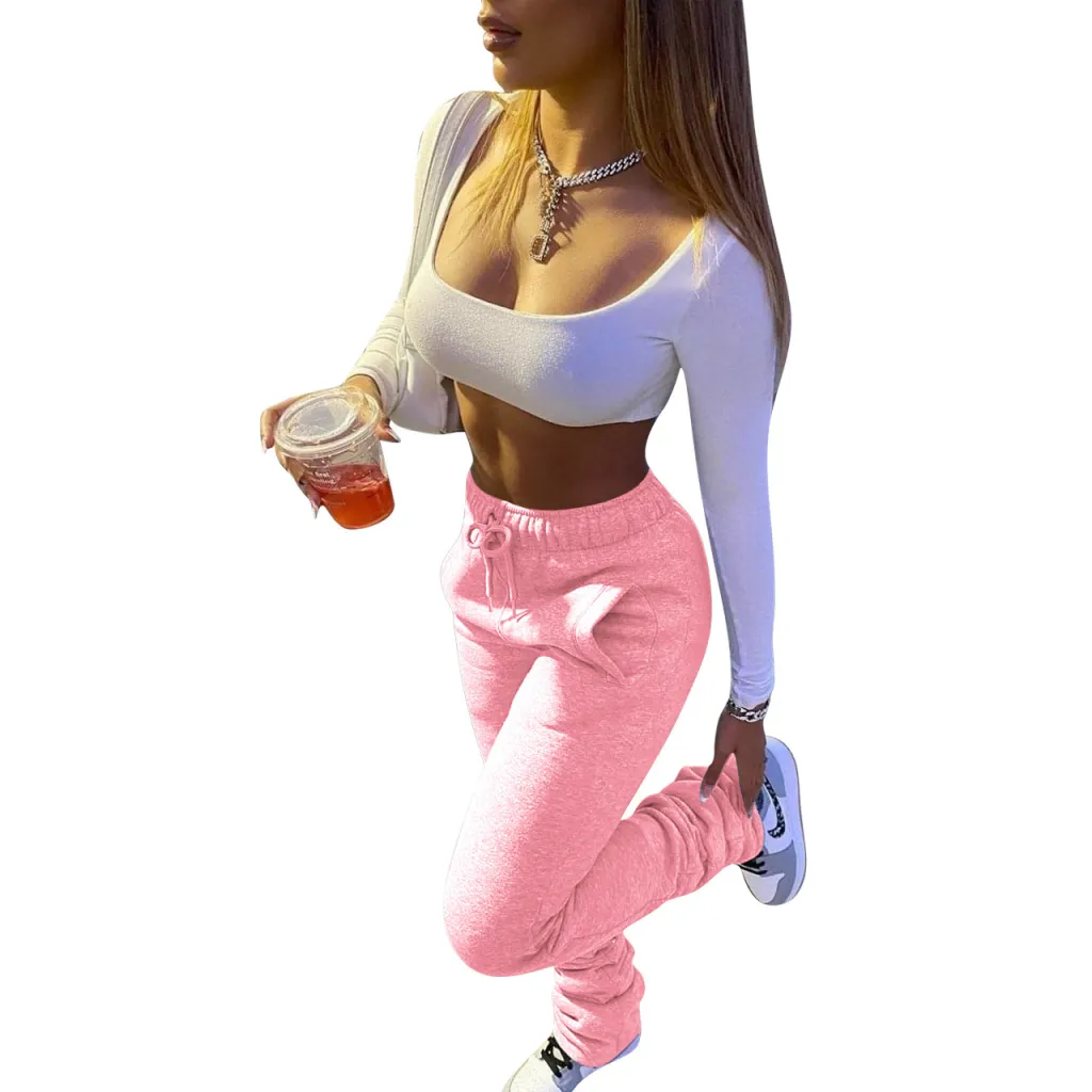 Women's Fashion Thick Stacking Casual Trousers - Pink