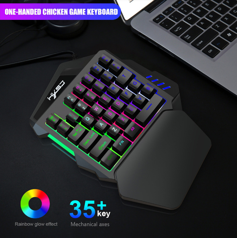 V100 One-handed Mini bærbar tastatur og mus Set - Miniatyr 3