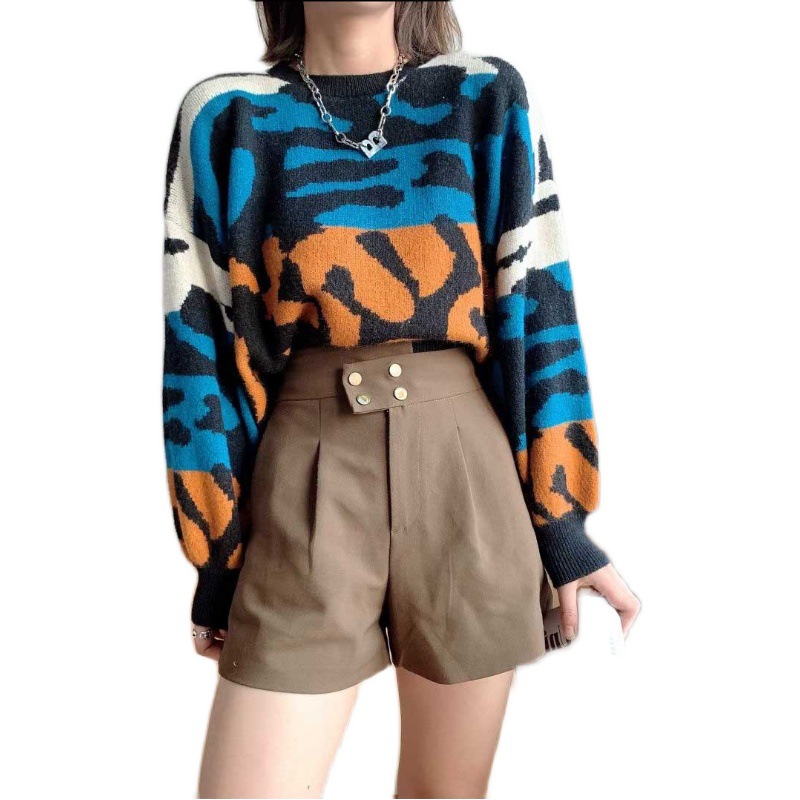 Colorblock Wool Sweater Women's Pullover Bottoming Shirt Loose Sweater