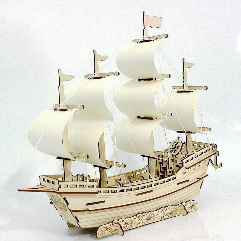 Maquette de voilier en bois DIY faite main, assemblage puzzle 3D – navire marchand