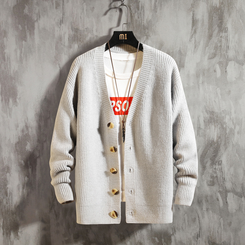 Men's Solid Color Round Neck Cardigan Sweater