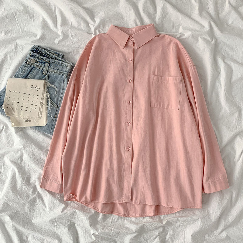 Solid Color Shirt Women's Design Irregular Loose Long Sleeve