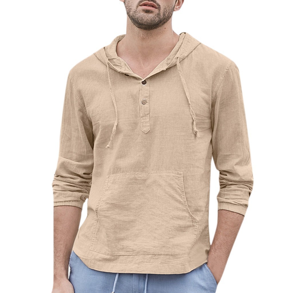 Solid Cotton Slim Long Sleeve Casual Shirt Top