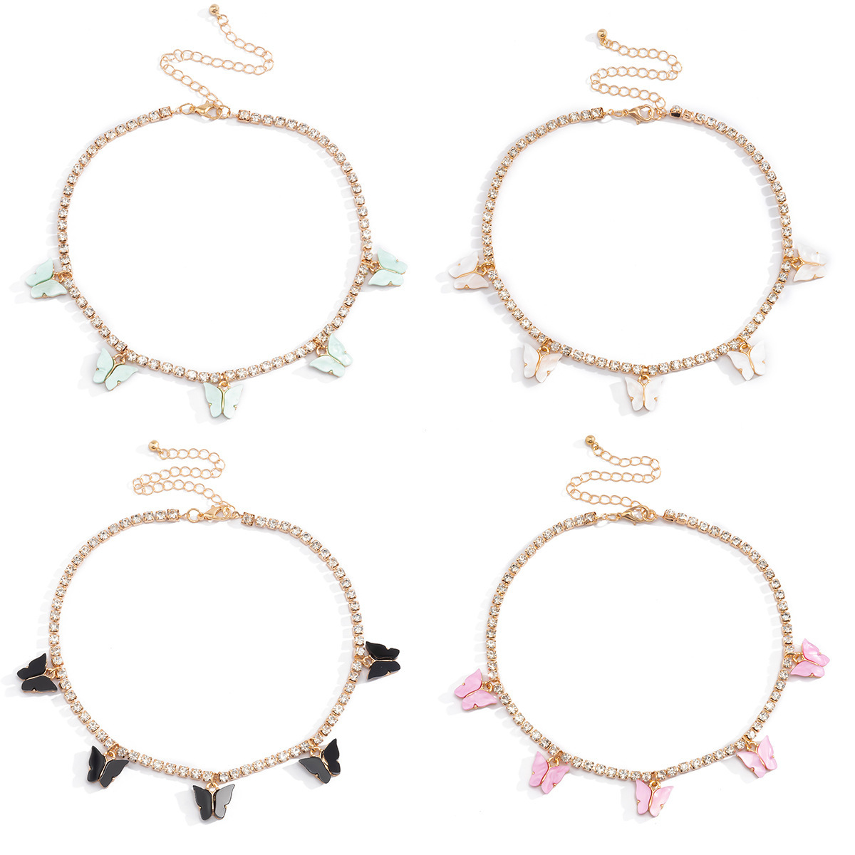 Simple Retro Claw Chain Drill Personality Acrylic Butterfly Necklace