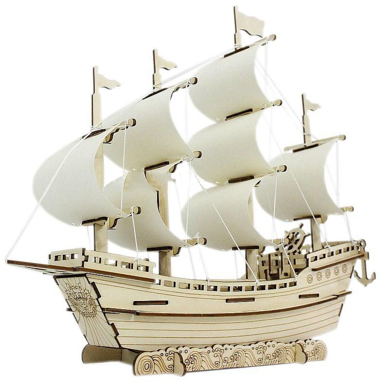 Maquette de voilier en bois DIY faite main, assemblage puzzle 3D – navire marchand