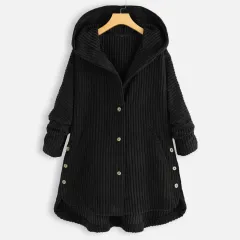 New Style Loose Plus Size Retro Corduroy Coat - Black - View 1
