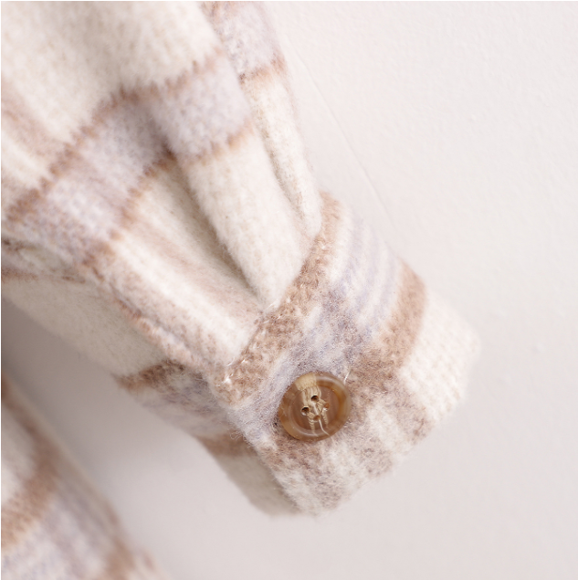 Fashion Medium Length Plaid Shirt Style Wool Coat