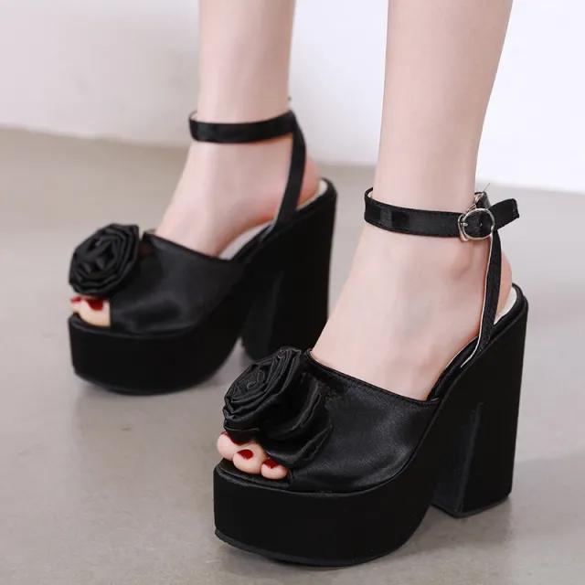 Summer New Thick Heel Waterproof Platform High Heel Black - Shop at LoveMi